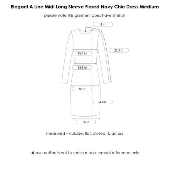 Womens Elegant A Line Midi Long Sleeve Flared Navy Blue Chic Dress Medium - Picture 3 of 15